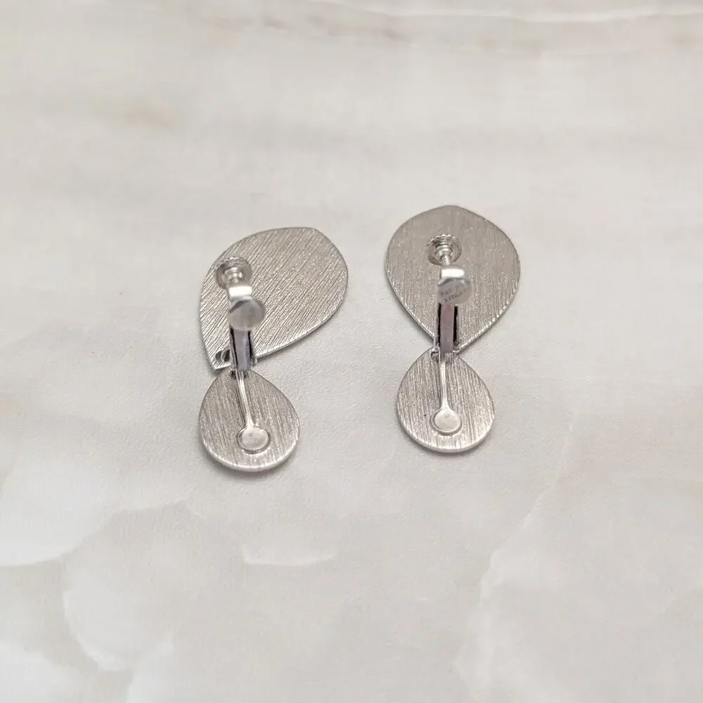 Vintage Napier Clip On Earrings Large Drop Dangle Cream Enamel - Fair Condition
